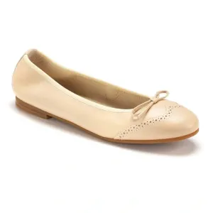 1540 - Cream Leather Girls Bow Shoe