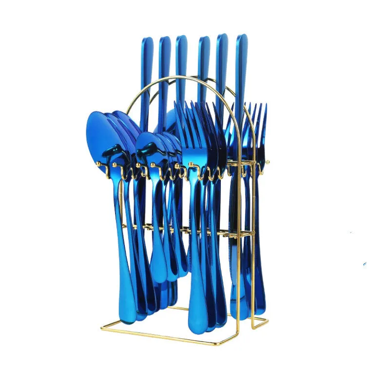 24 Piece Stainless Steel Tableware Set with Holder