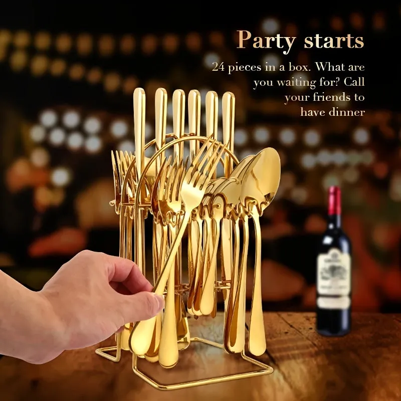 24 Piece Stainless Steel Tableware Set with Holder