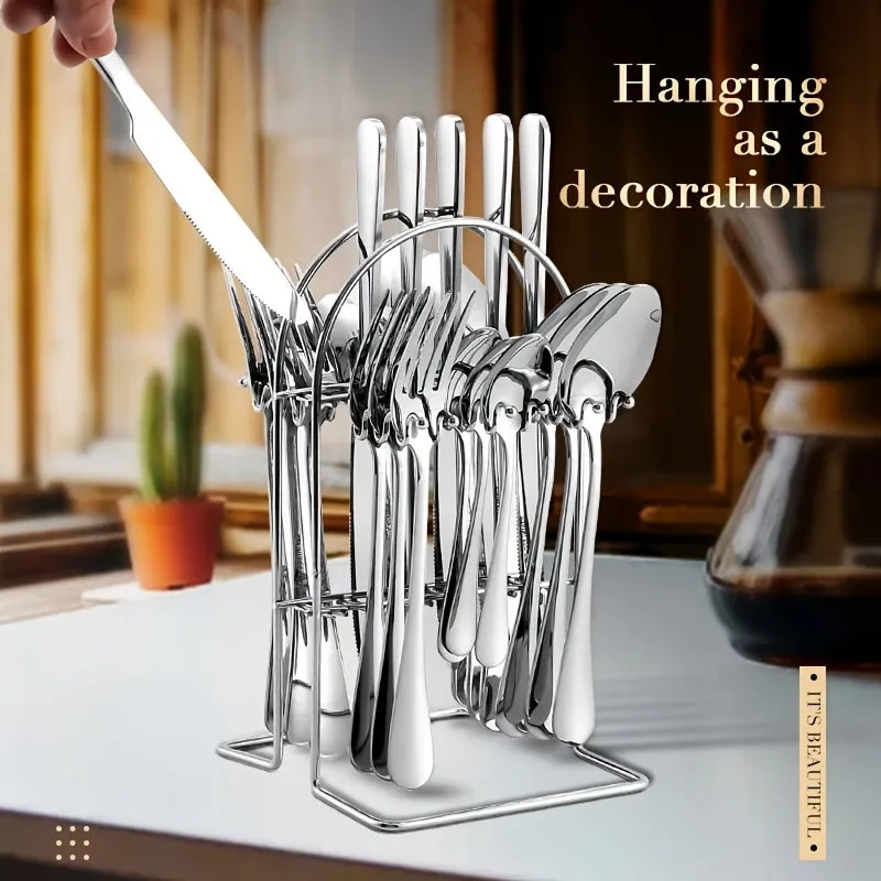 24 Piece Stainless Steel Tableware Set with Holder