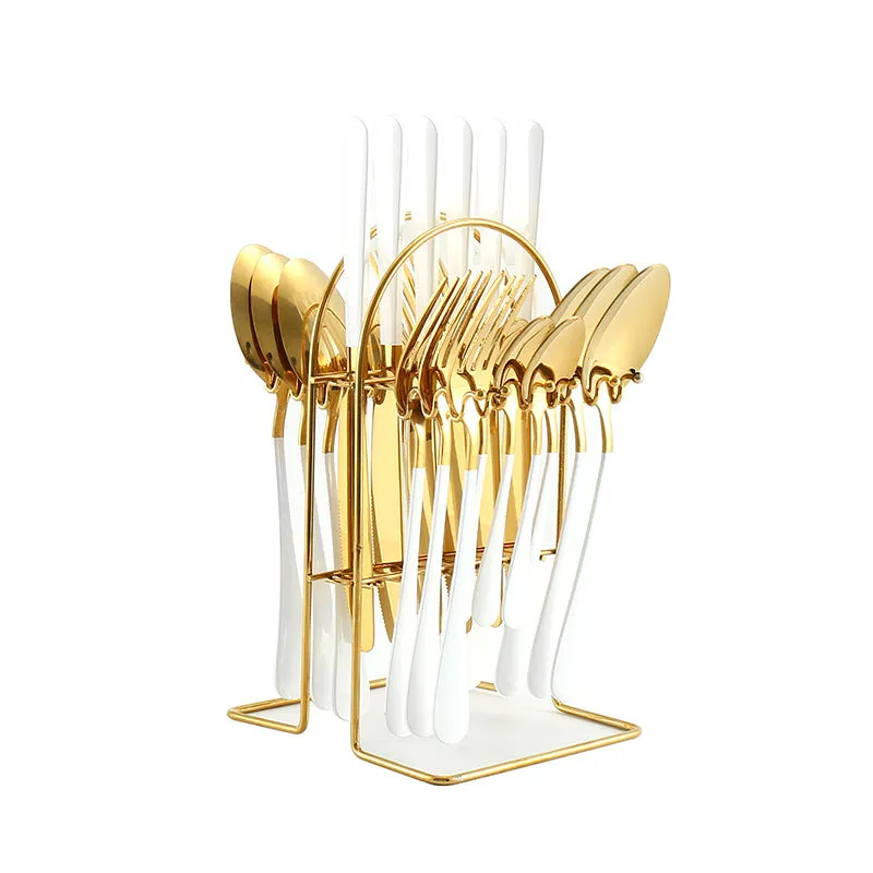 24 Piece Stainless Steel Tableware Set with Holder