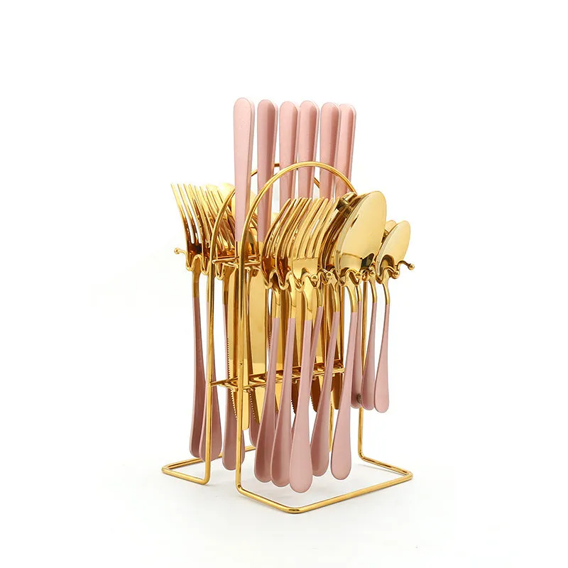 24 Piece Stainless Steel Tableware Set with Holder