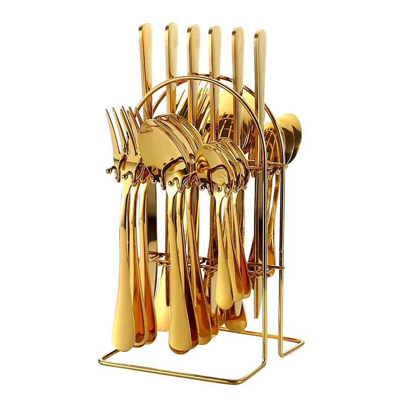24 Piece Stainless Steel Tableware Set with Holder