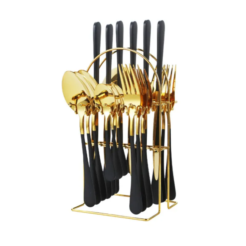 24 Piece Stainless Steel Tableware Set with Holder