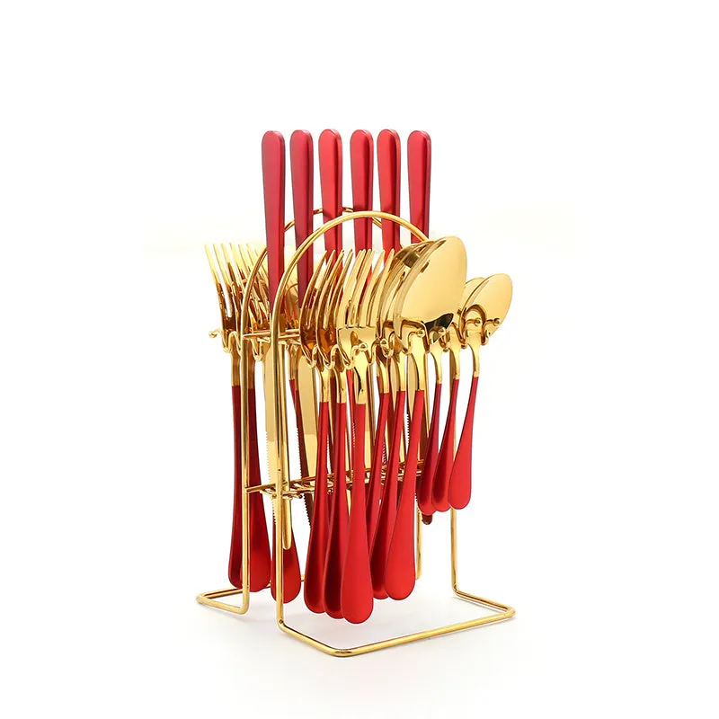 24 Piece Stainless Steel Tableware Set with Holder