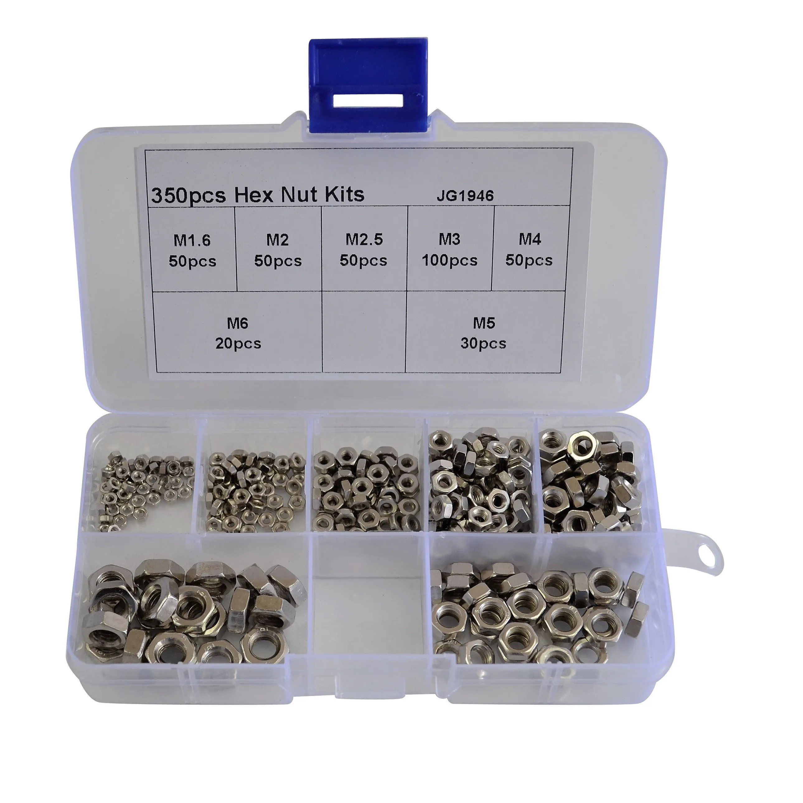 350pc Metric Stainless Steel Hex Nut Grab Kit Assortment