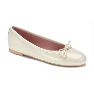 49909 - Beige Patent Teens Bow Shoe