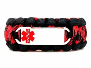 550 Paracord Medical Alert Bracelet – Custom Engraved Stainless Steel ID Tag w/ Red Medical Symbol