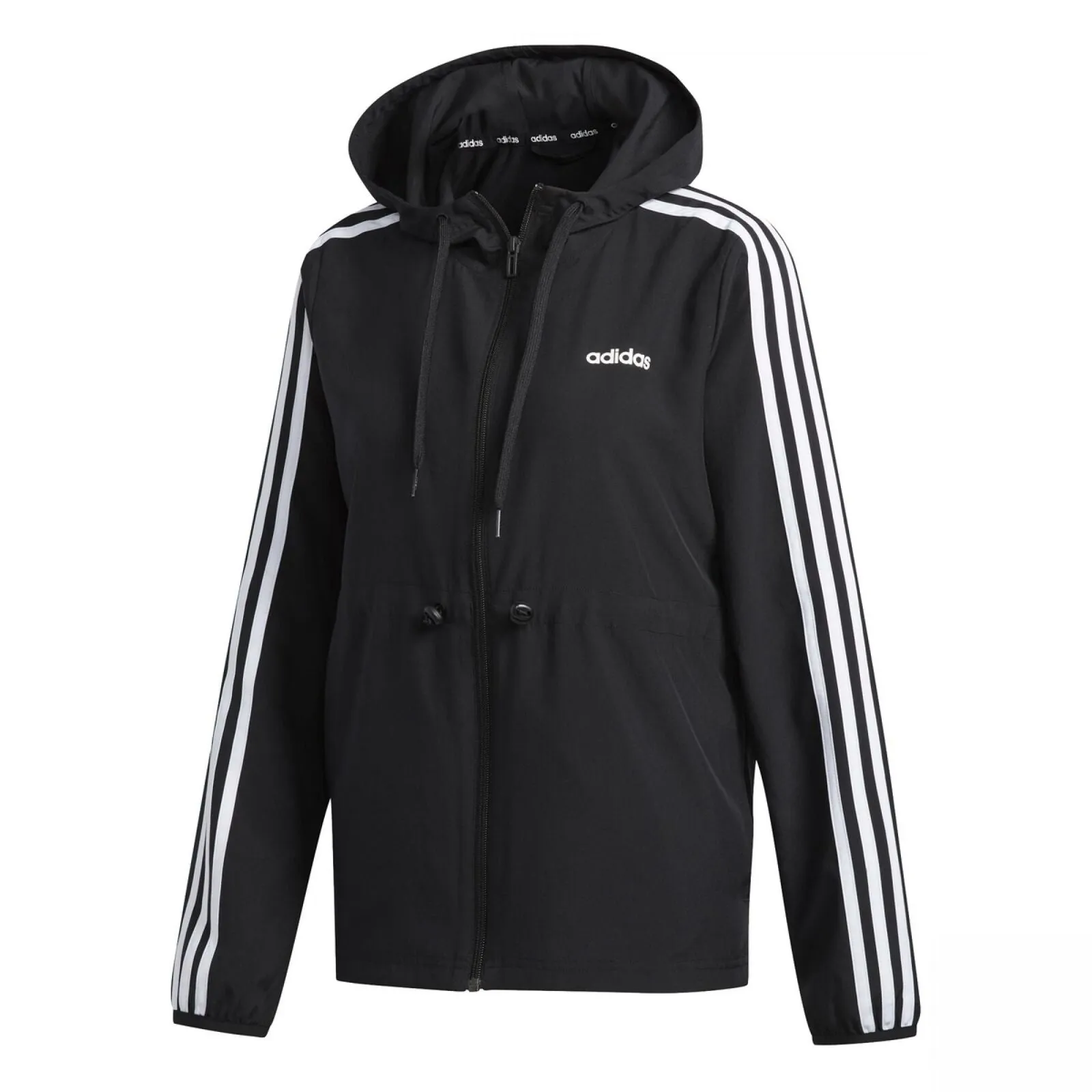 Adidas Women's Full Zip 3 Stripe Cinch Hooded Windbreaker