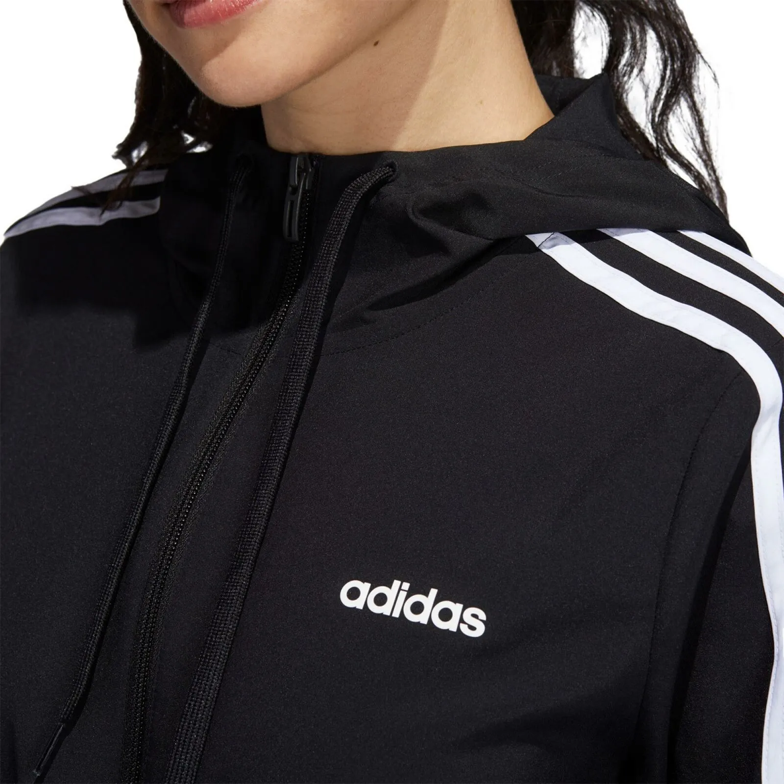 Adidas Women's Full Zip 3 Stripe Cinch Hooded Windbreaker