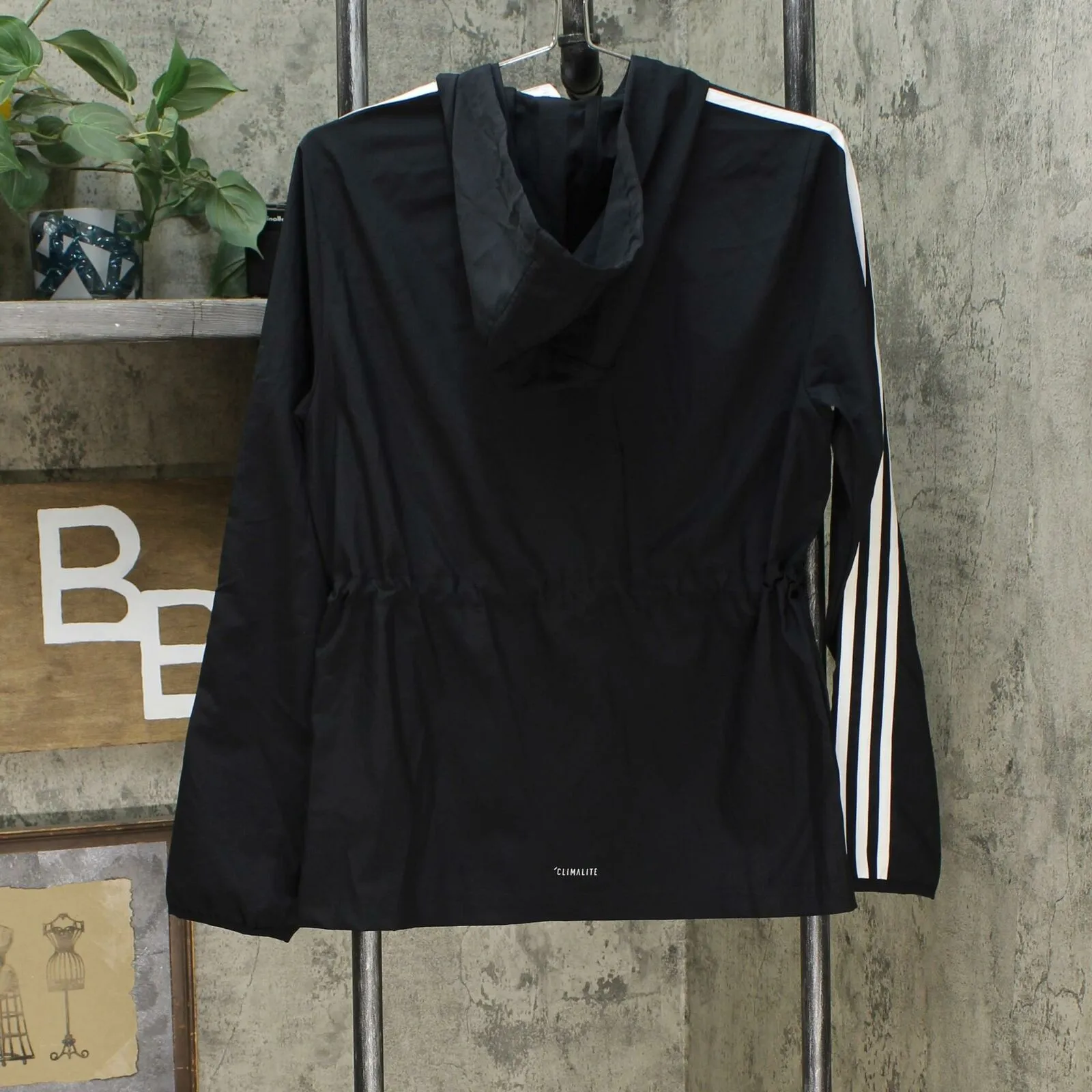 Adidas Women's Full Zip 3 Stripe Cinch Hooded Windbreaker