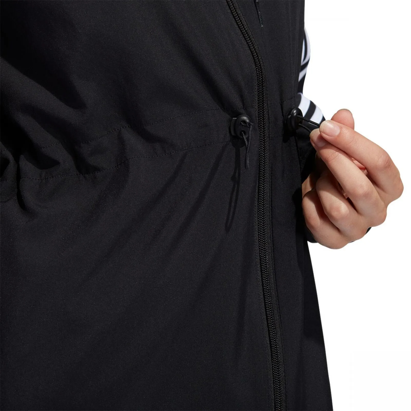 Adidas Women's Full Zip 3 Stripe Cinch Hooded Windbreaker