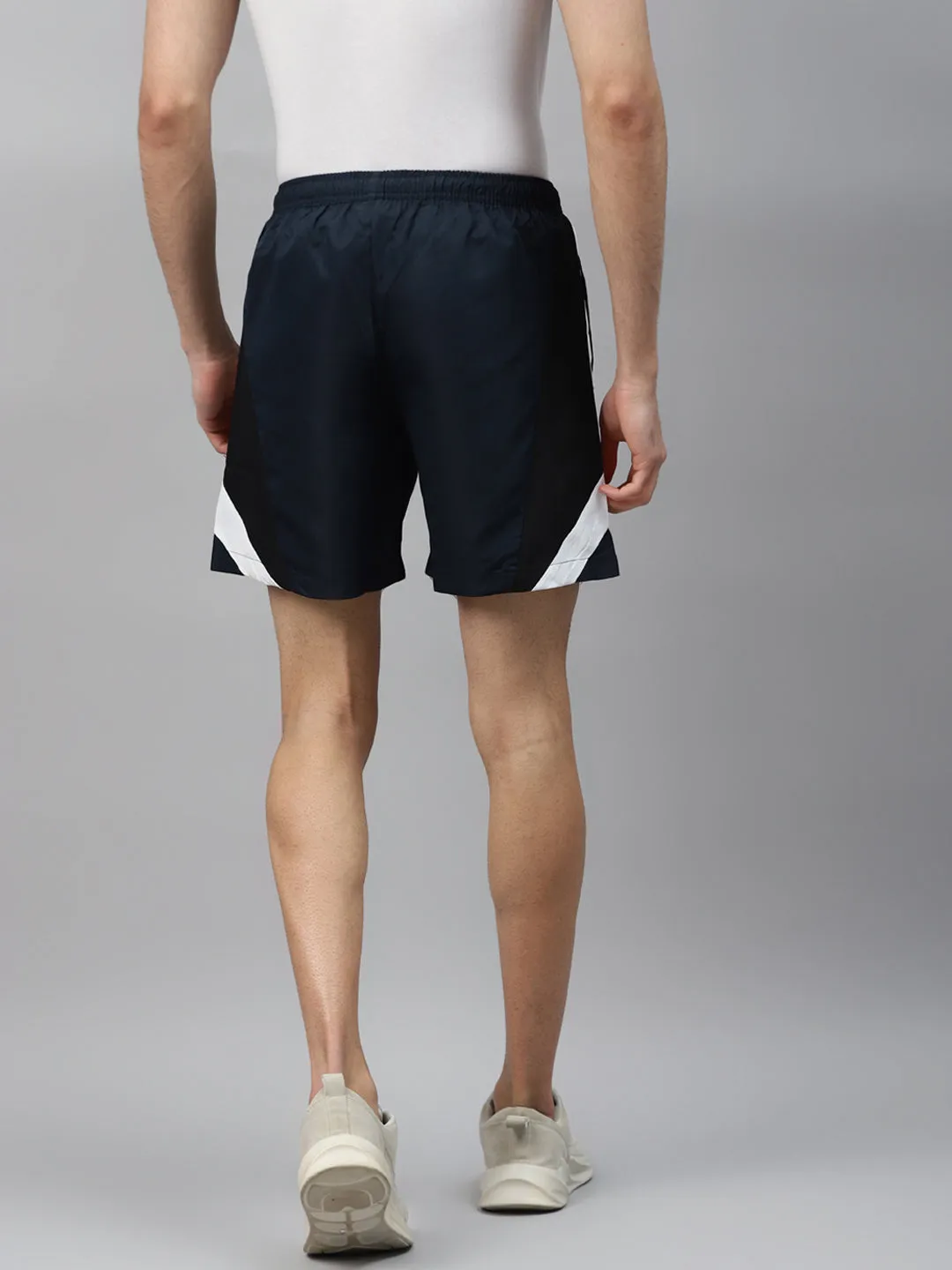 Alcis Men Navy Blue & White Colourblocked Slim Fit Sports Shorts