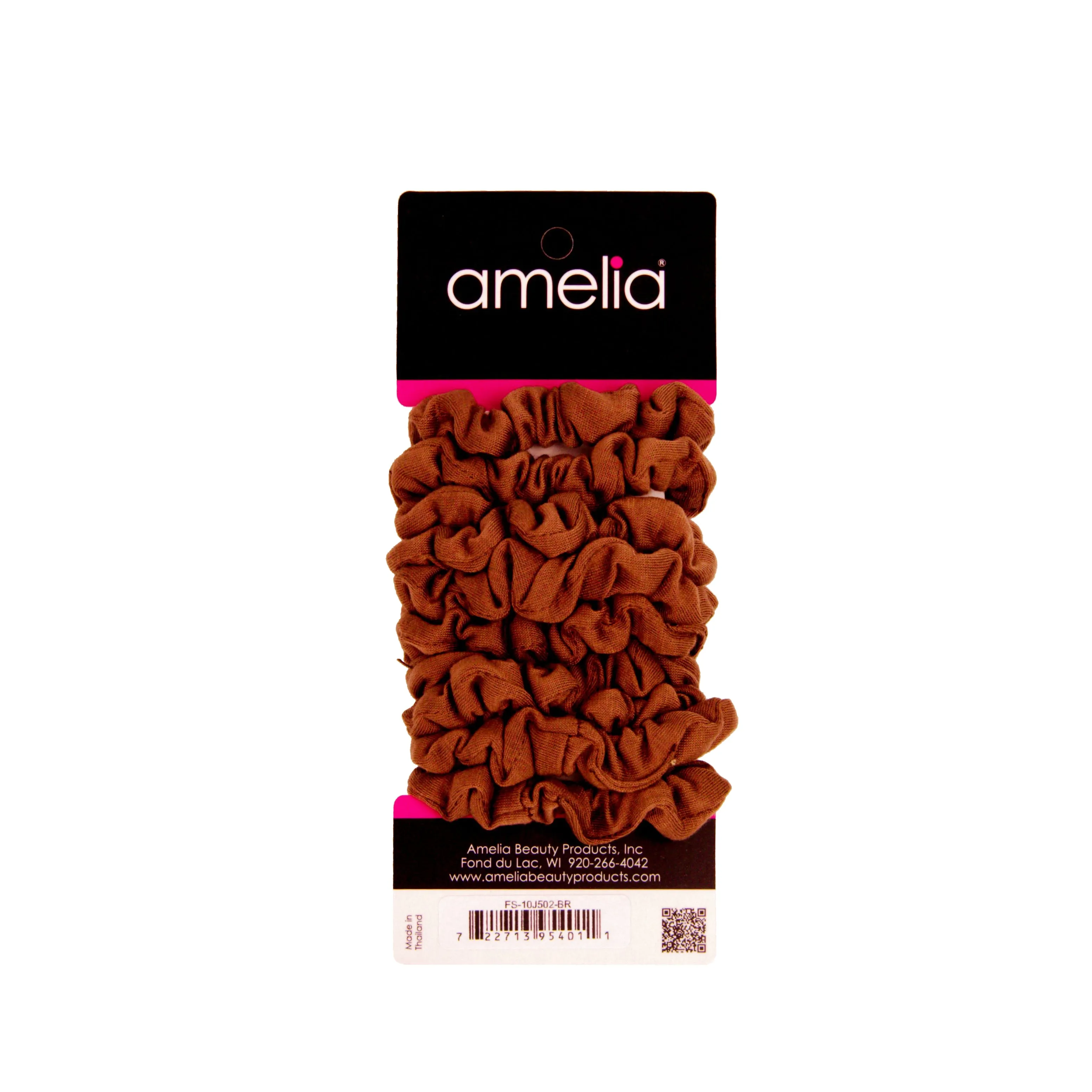 Amelia Beauty, Medium Brown Jersey Scrunchies, 2.5in Diameter, Gentle on Hair, Strong Hold, No Snag, No Dents or Creases. 10 Pack