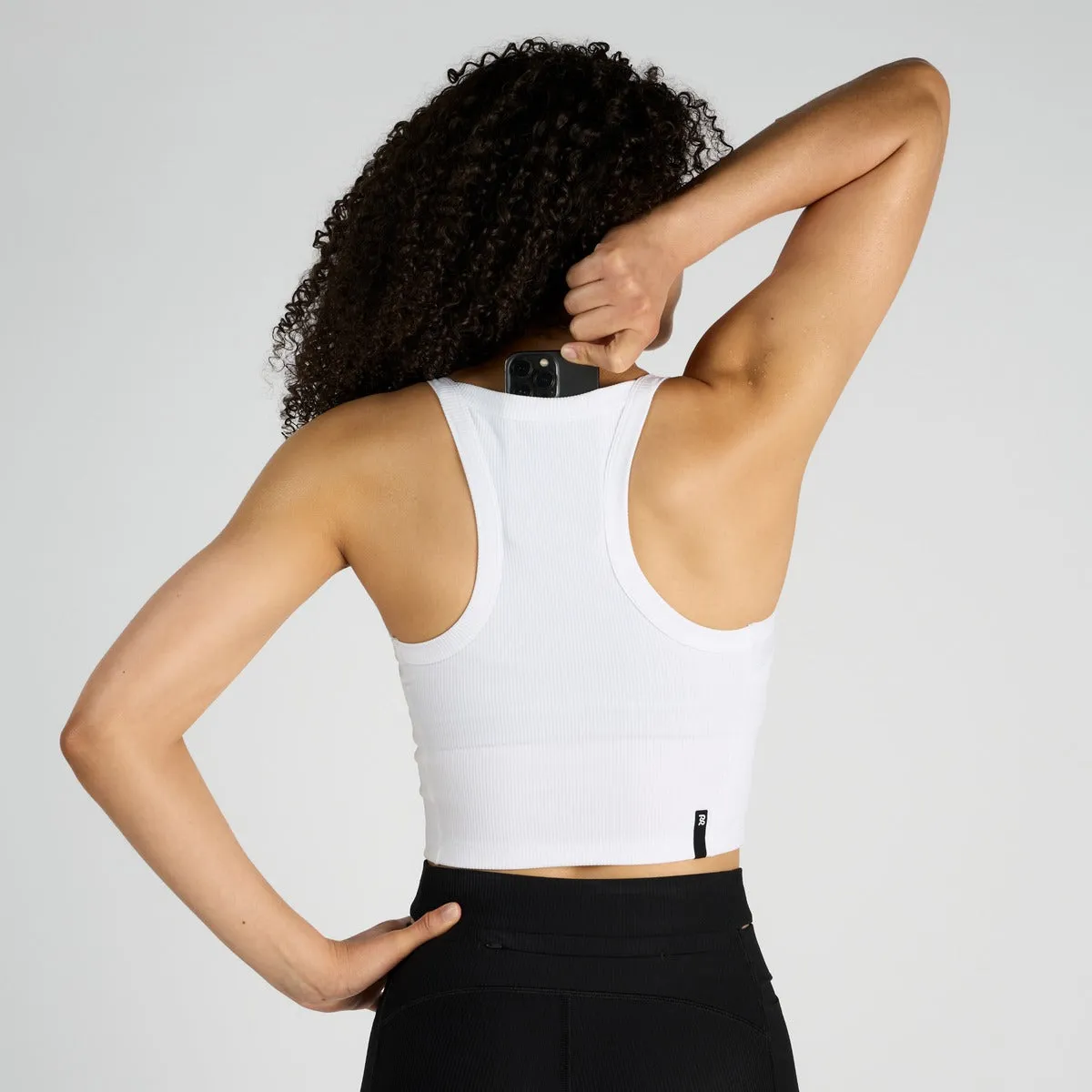 Bandit Running Cadence Scoop Neck Race Crop - White