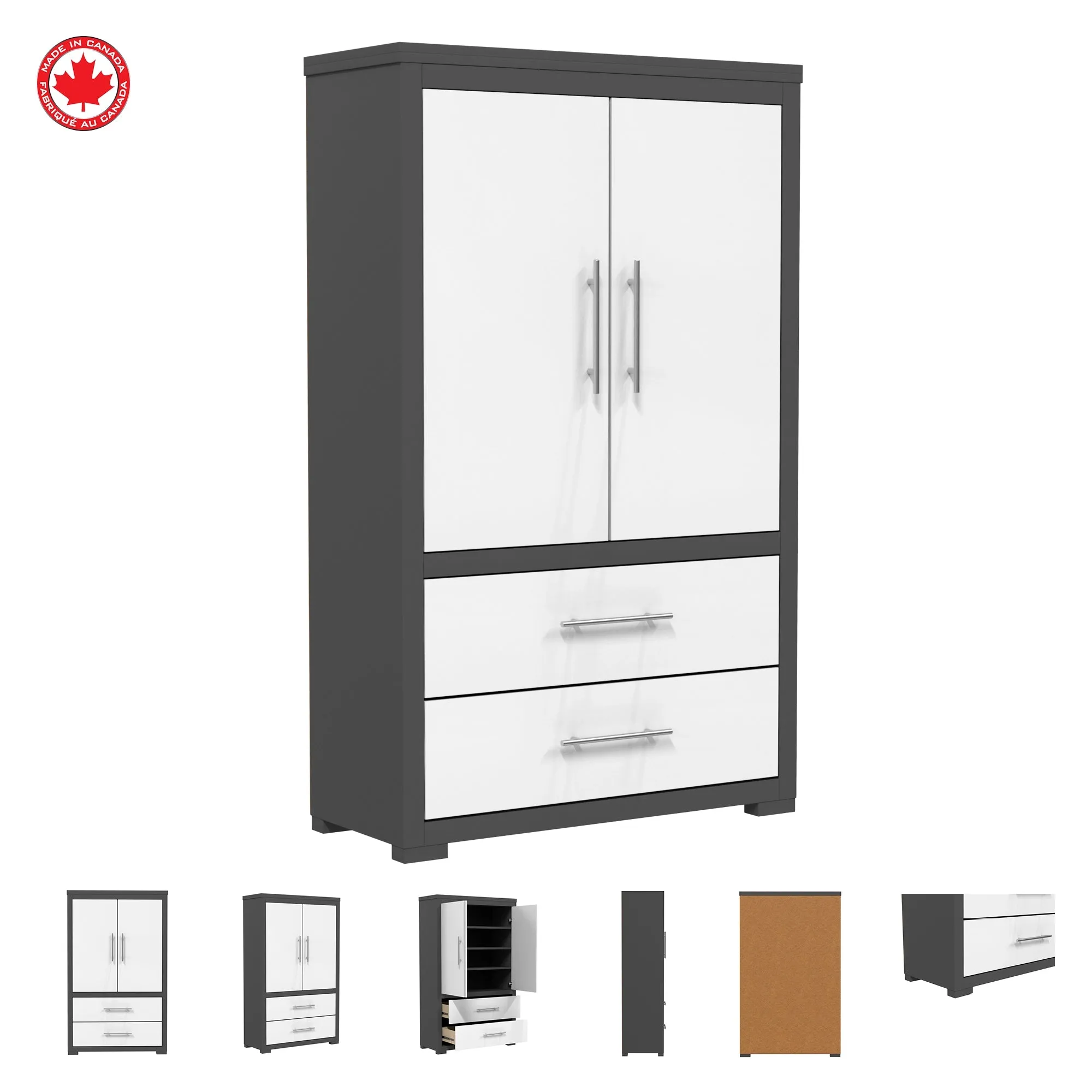 Barton armoire storage organizer, dark grey & white