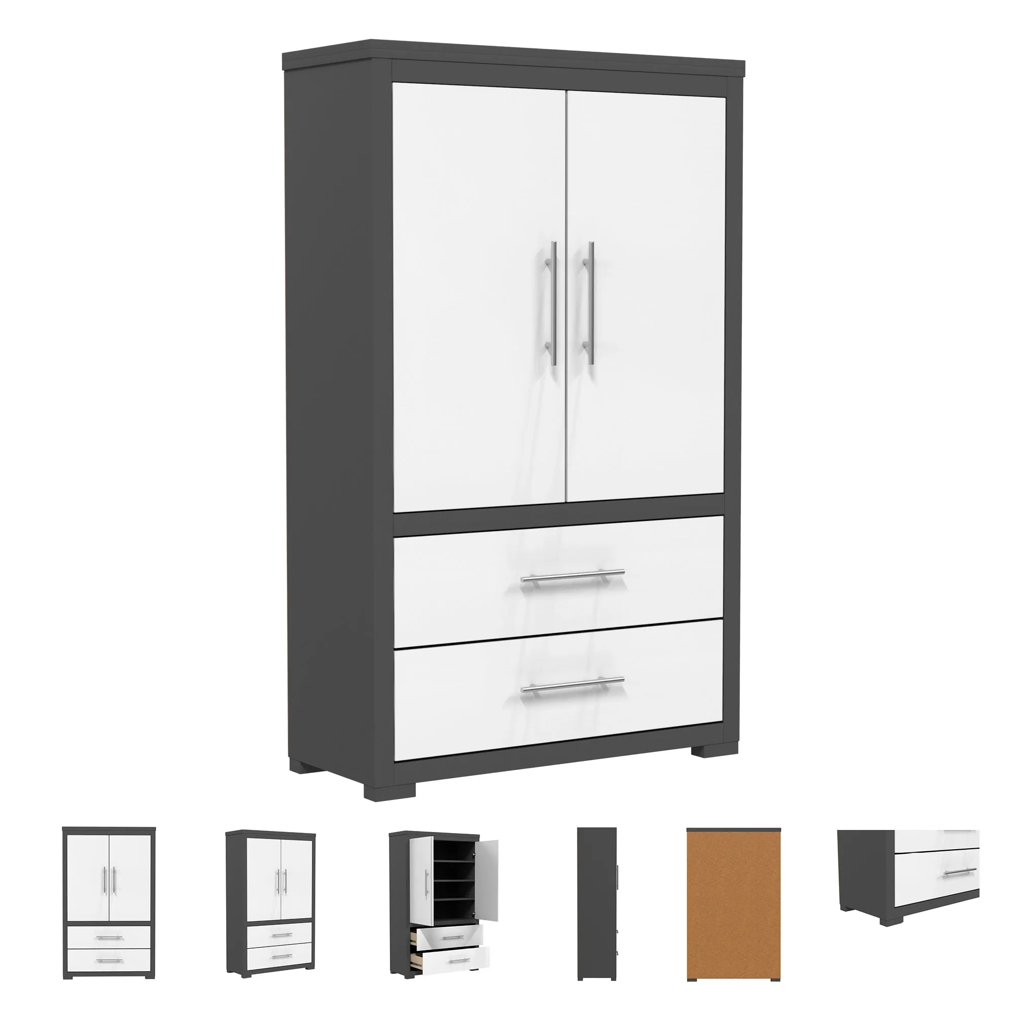 Barton armoire storage organizer, dark grey & white