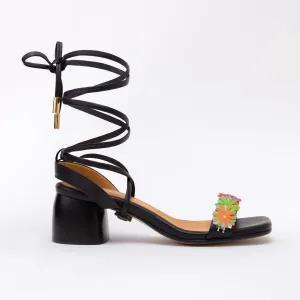Black Heeled Swap Sandal Petit Garden Bright with Gladiator
