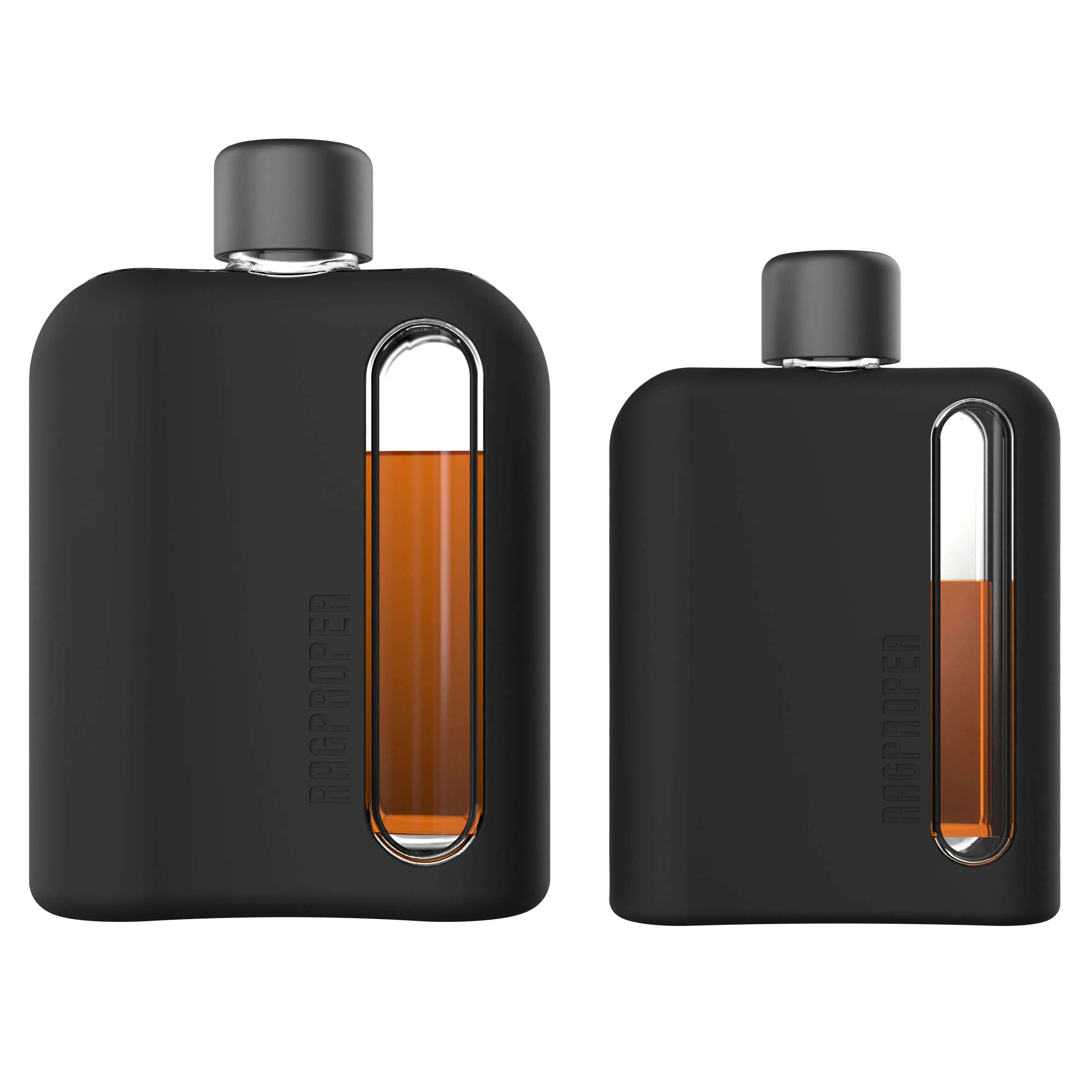 Black Silicone Glass Flask Gift Set (Single Shot 100mL   Double Shot 240mL)