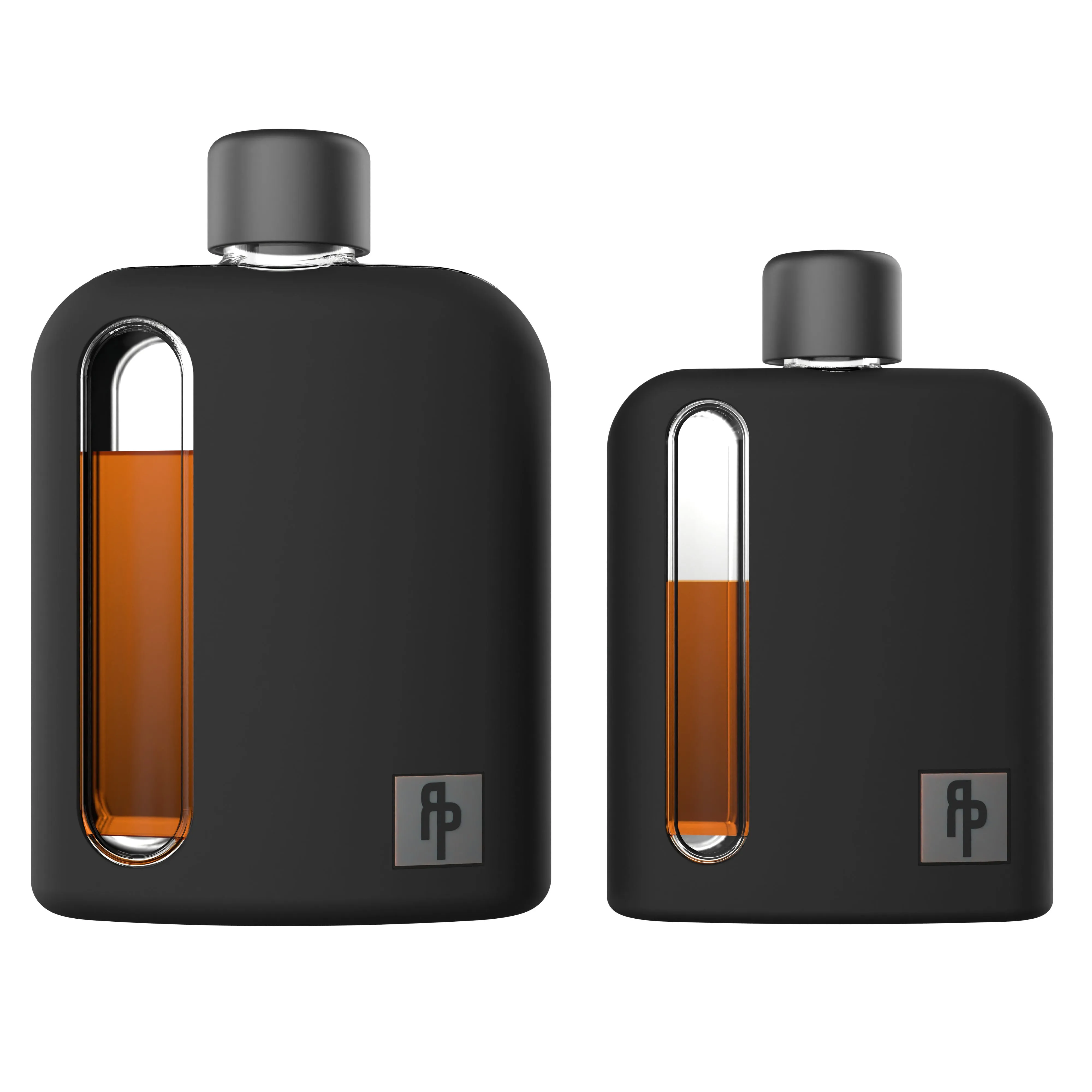 Black Silicone Glass Flask Gift Set (Single Shot 100mL   Double Shot 240mL)