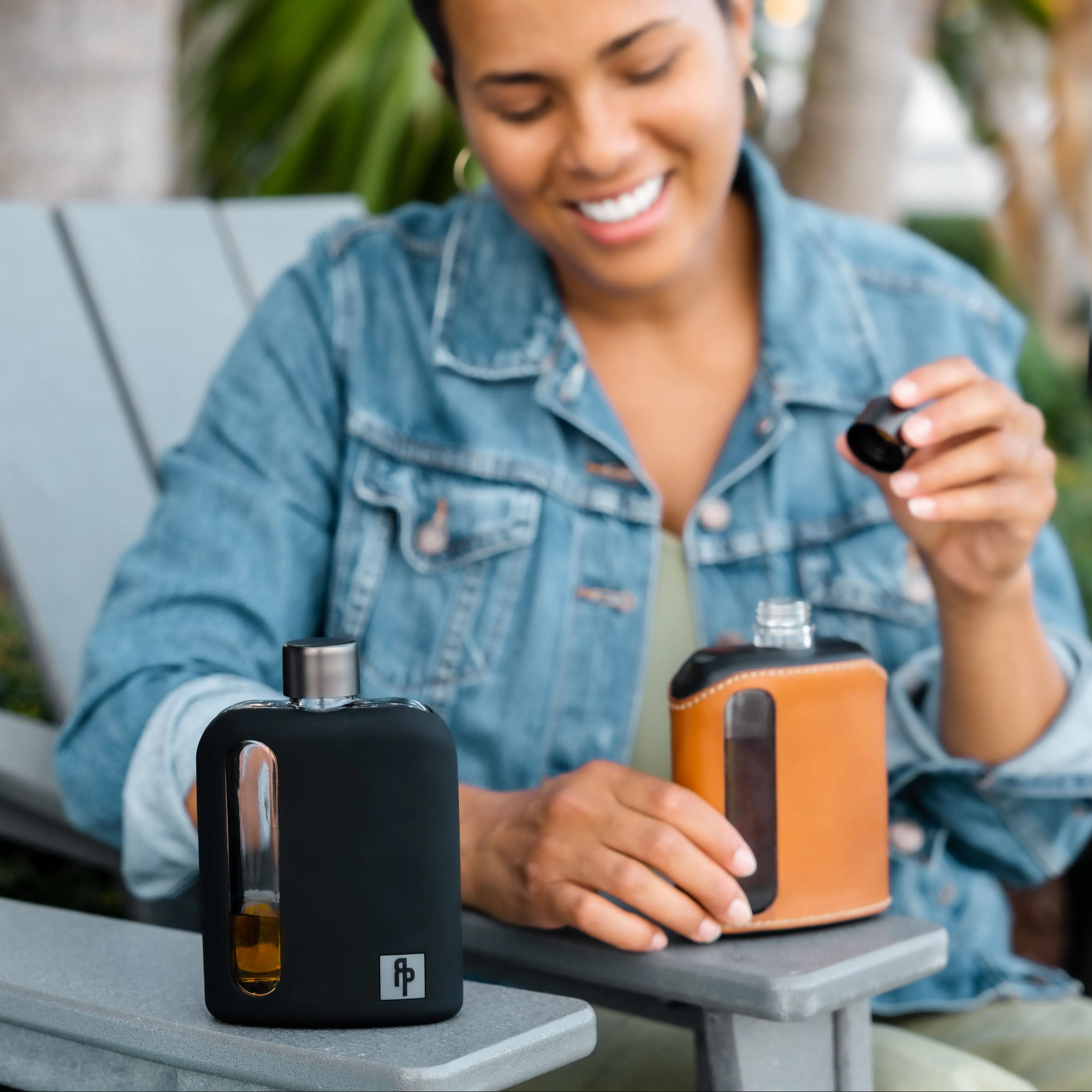 Black Silicone Glass Flask Gift Set (Single Shot 100mL   Double Shot 240mL)