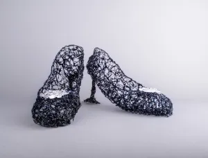 Blue Wire Shoes Wall Sculpture ~ Nocte Cypripedium Parviflorum (Night Slipper)