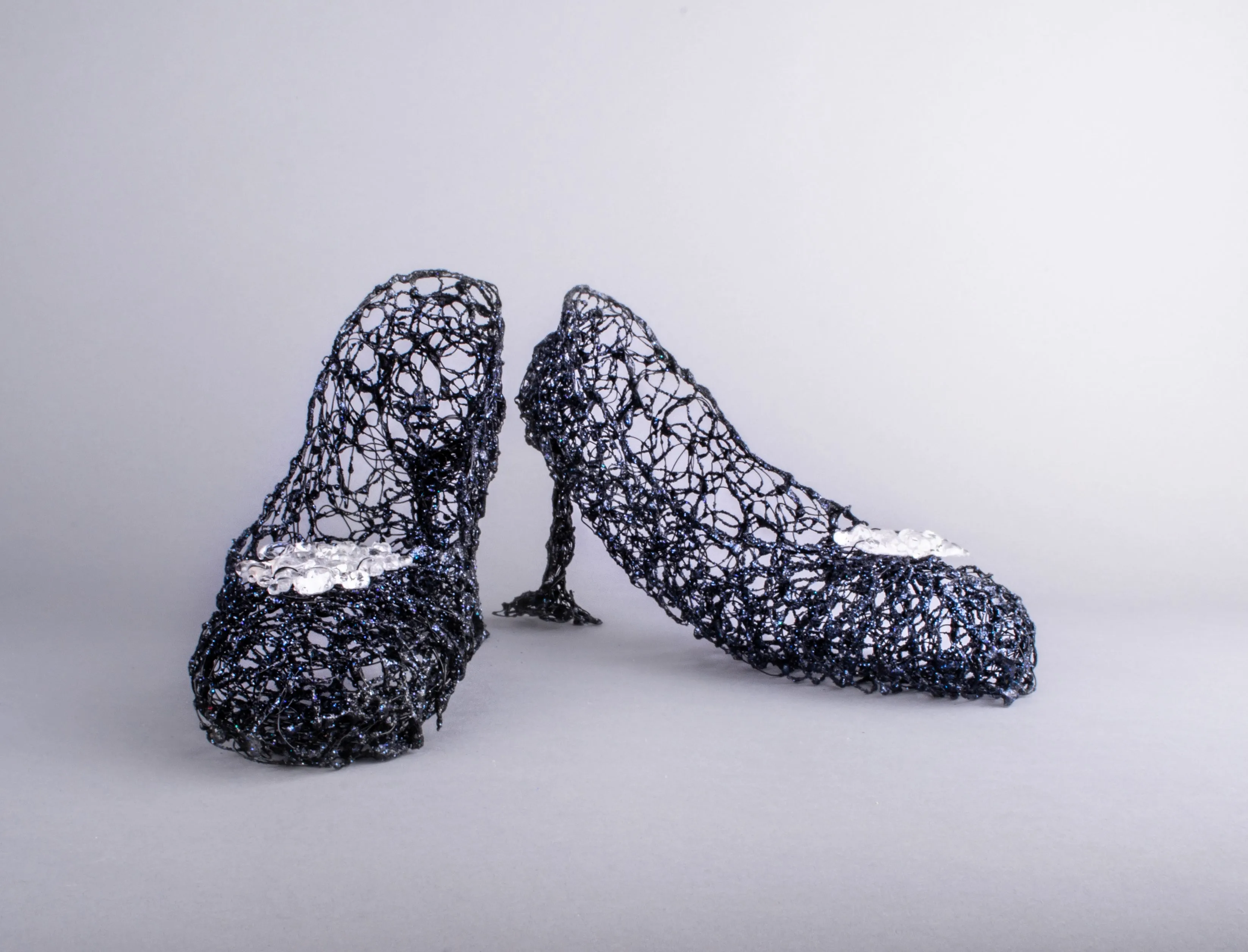 Blue Wire Shoes Wall Sculpture ~ Nocte Cypripedium Parviflorum (Night Slipper)