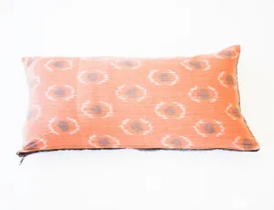 Blush Peacock Ikat Cotton Lumbar Throw Pillow 12 x 24