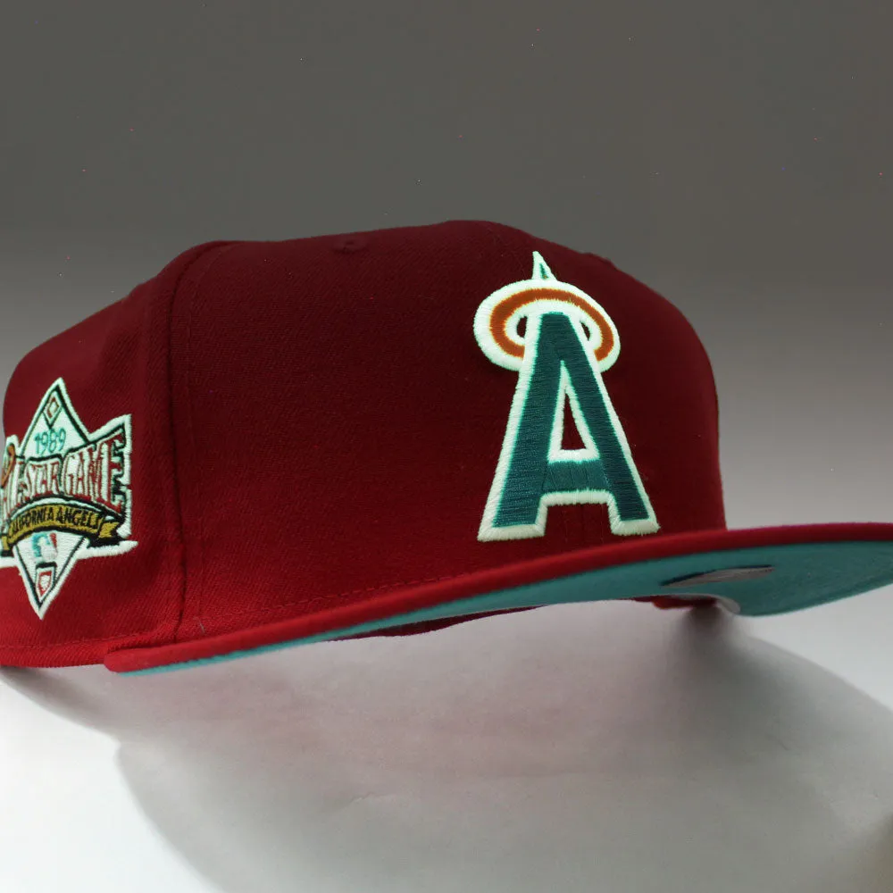 California Angels 1989 All-Star Game New Era 59Fifty Fitted Hat (Glow in the Dark Red Teal Under Brim)