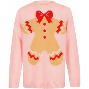 Christmas Gingerbread Novelty Junior Christmas Jumper - Pink