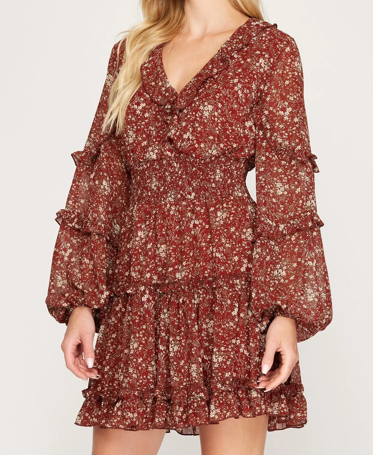 ELENA DRESS -BURGUNDY