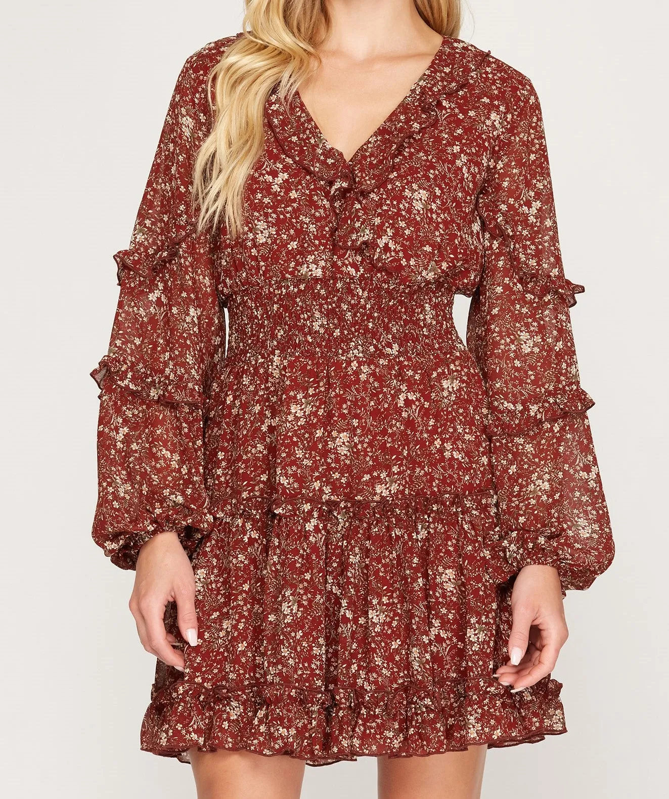 ELENA DRESS -BURGUNDY