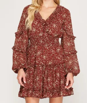 ELENA DRESS -BURGUNDY