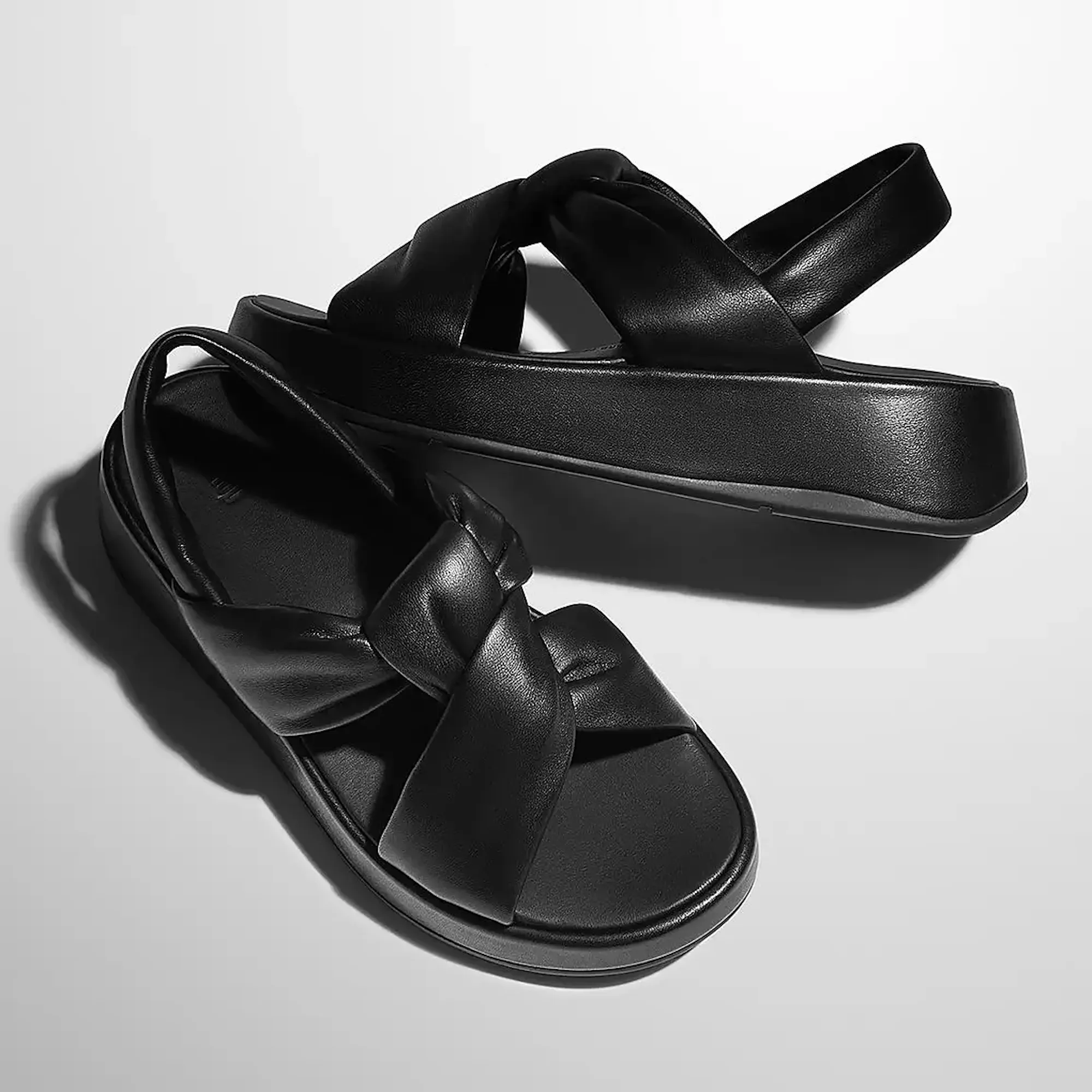 F-MODE Knot Soft-Leather Flatform Back-Strap Sandals in Black