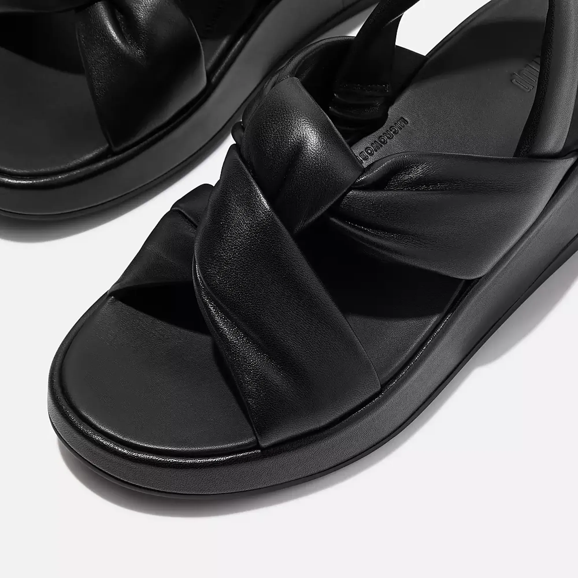 F-MODE Knot Soft-Leather Flatform Back-Strap Sandals in Black