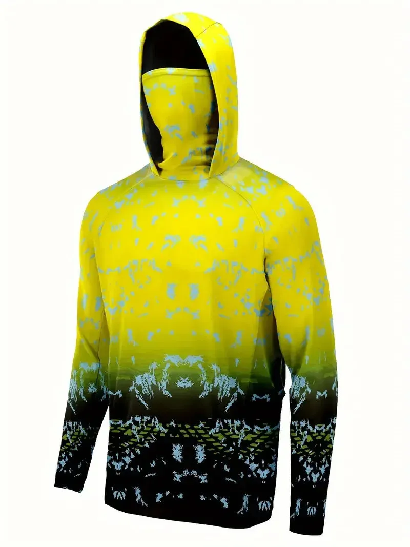 Fishing Shirt Hooded Men Clothing Outdoor Summer Mask Hoodie Sun Uv Protection