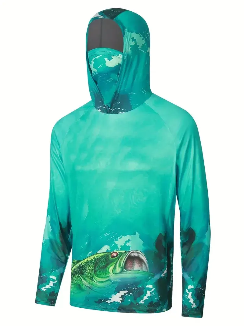 Fishing Shirt Hooded Men Clothing Outdoor Summer Mask Hoodie Sun Uv Protection