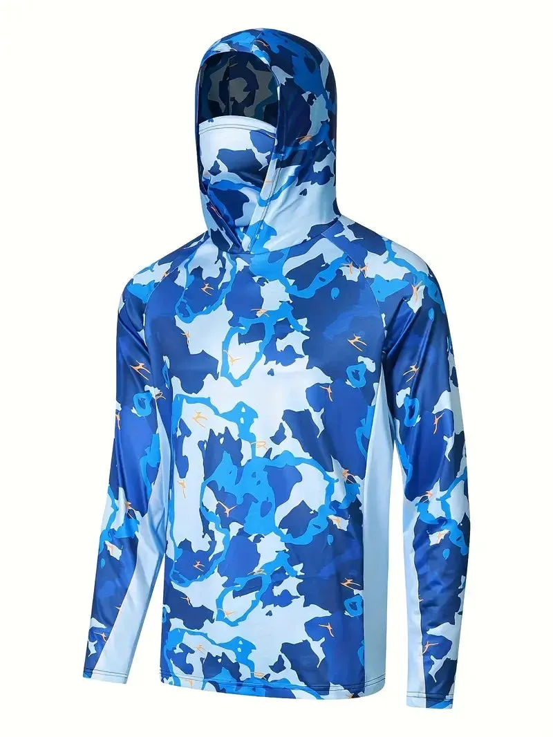 Fishing Shirt Hooded Men Clothing Outdoor Summer Mask Hoodie Sun Uv Protection