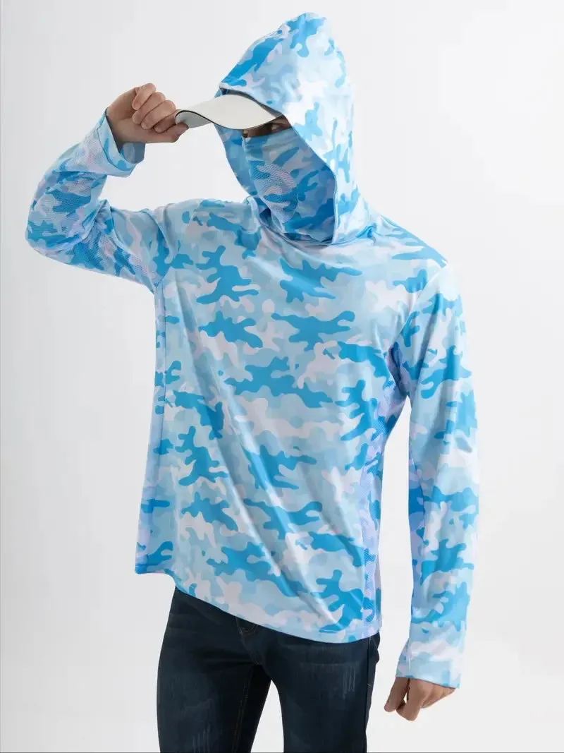 Fishing Shirt Hooded Men Clothing Outdoor Summer Mask Hoodie Sun Uv Protection