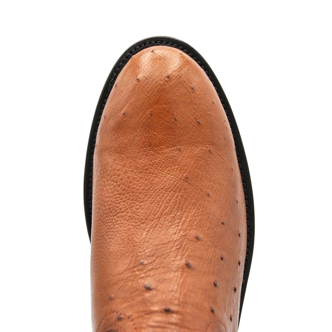 Galveston Smooth Ostrich Roper Boot - Cognac