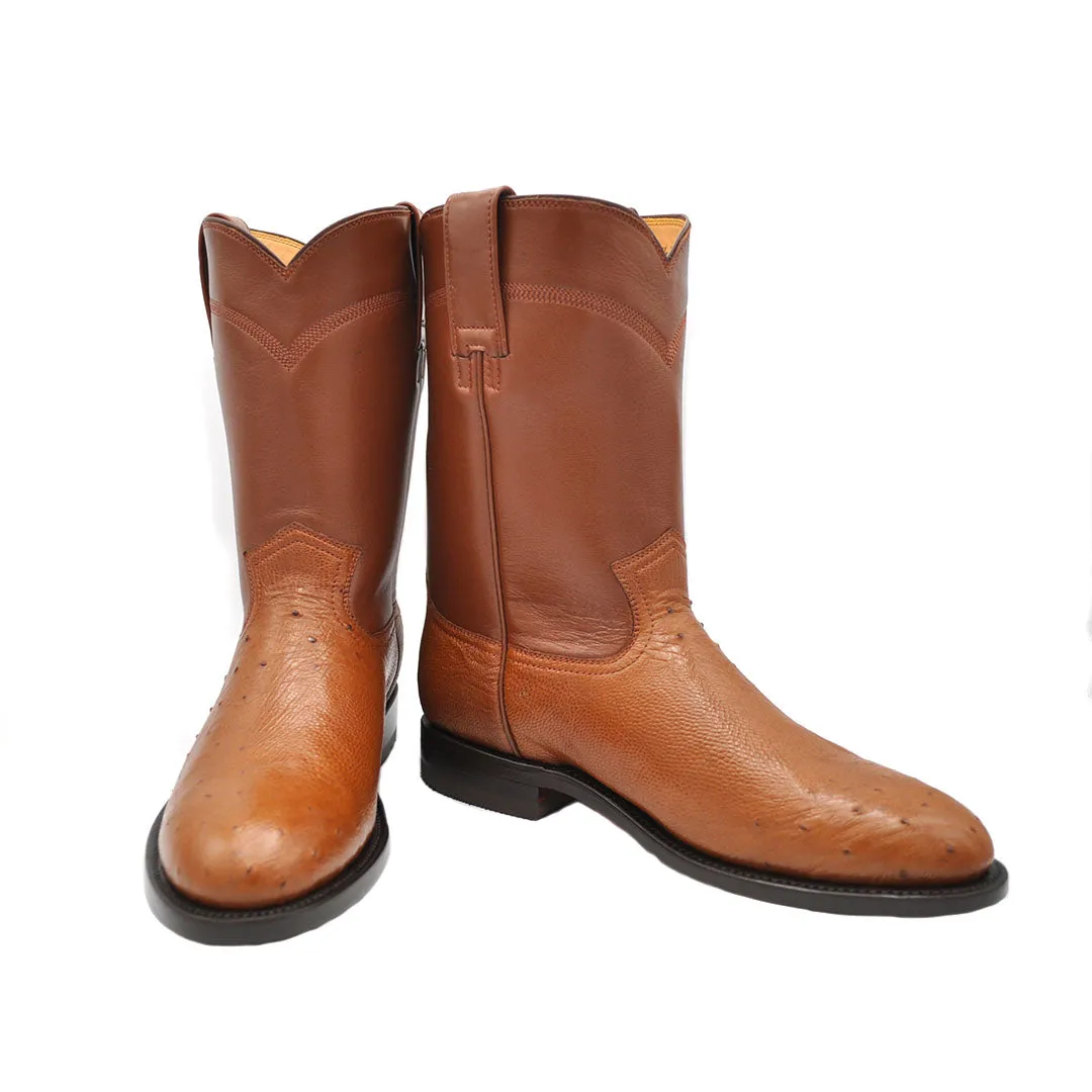 Galveston Smooth Ostrich Roper Boot - Cognac
