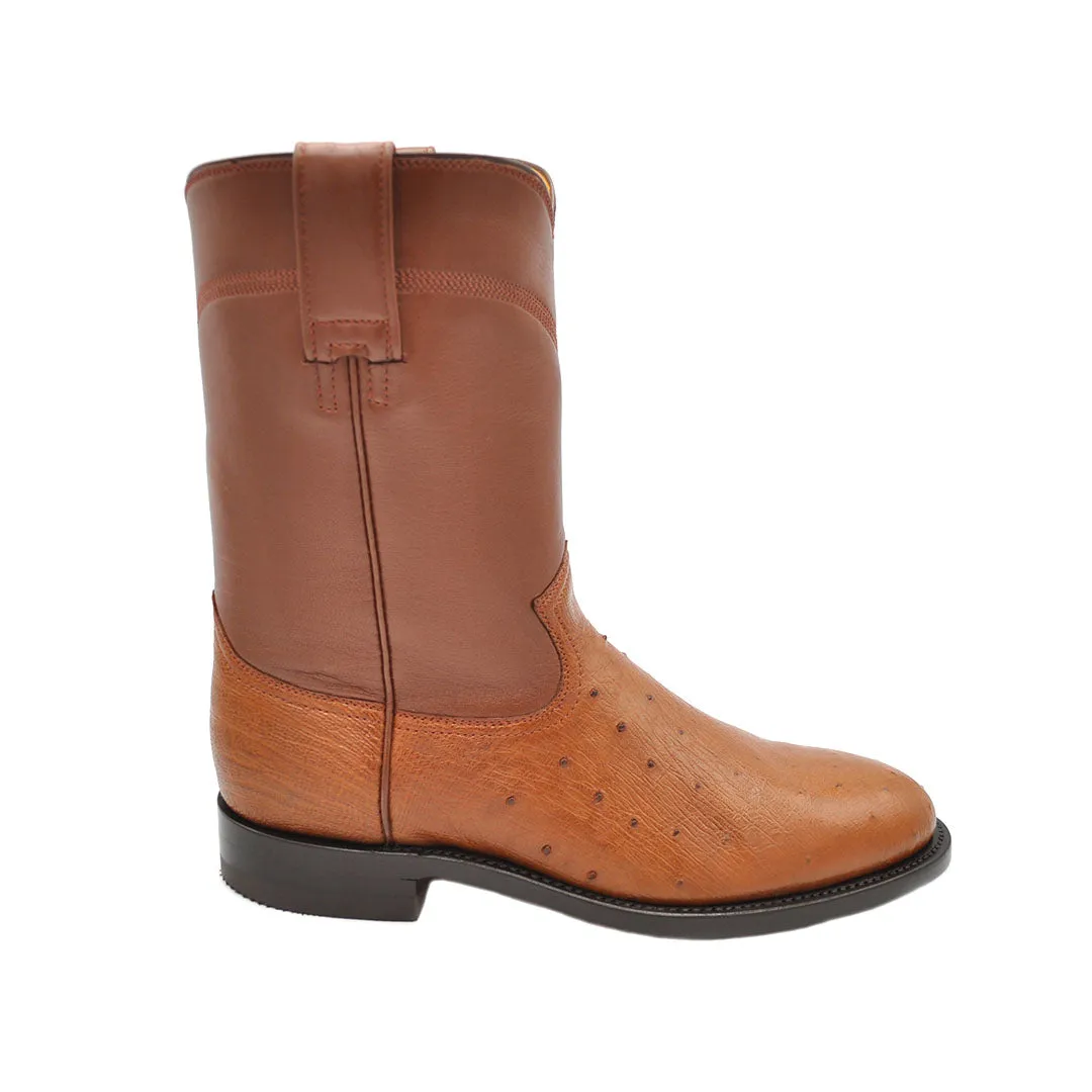 Galveston Smooth Ostrich Roper Boot - Cognac