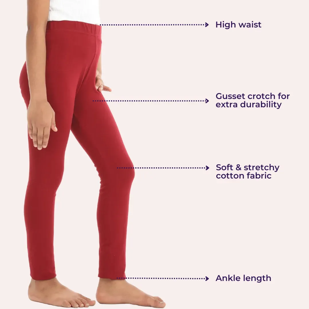 Girls' Leggings | High Waist | Ankle Length | Non-See-Through | Gusset Crotch Prevents Ripping | Cotton-Elastane Blend | Perfect For Every Occasion