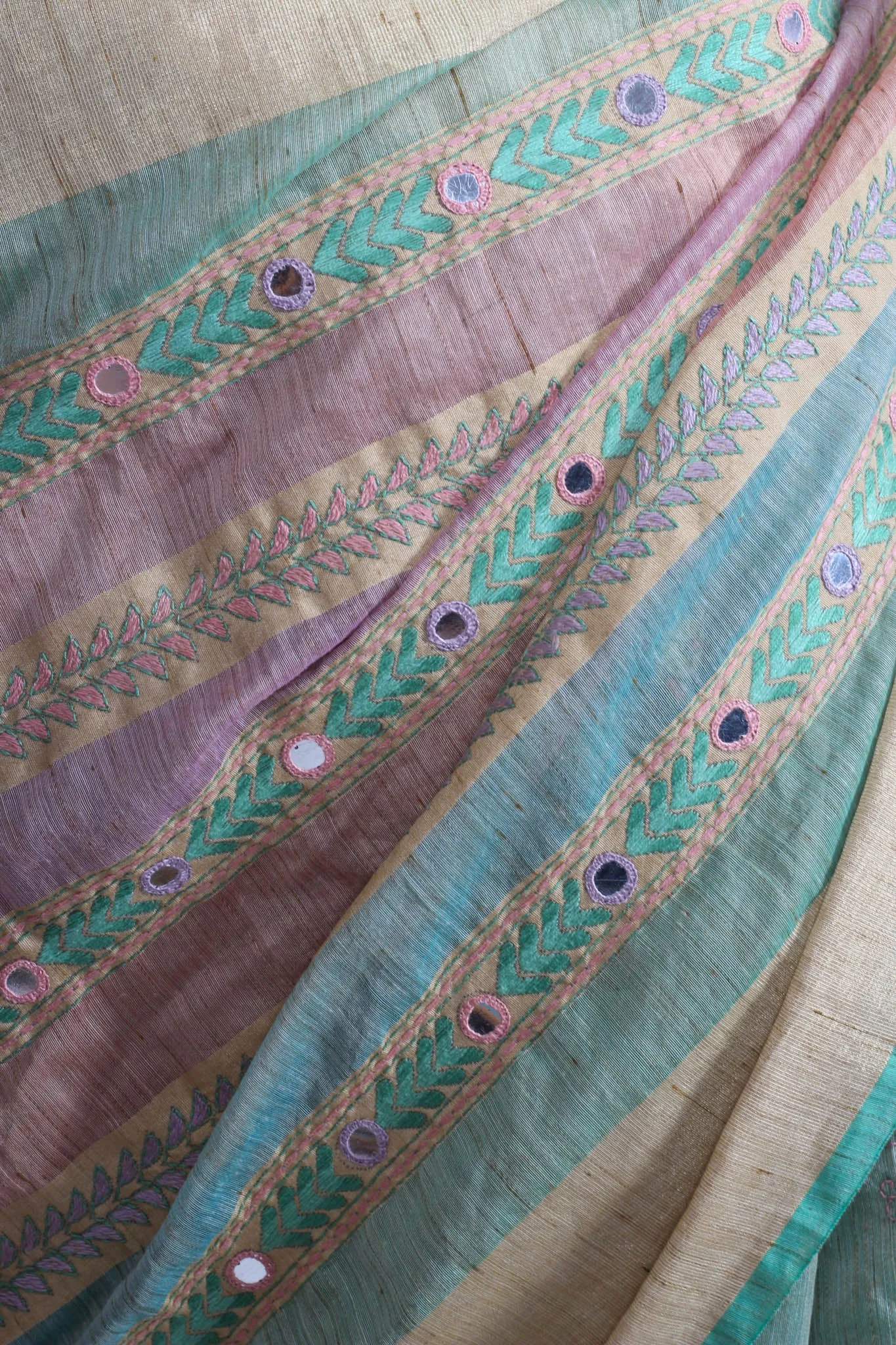 Green handwoven kantha saree