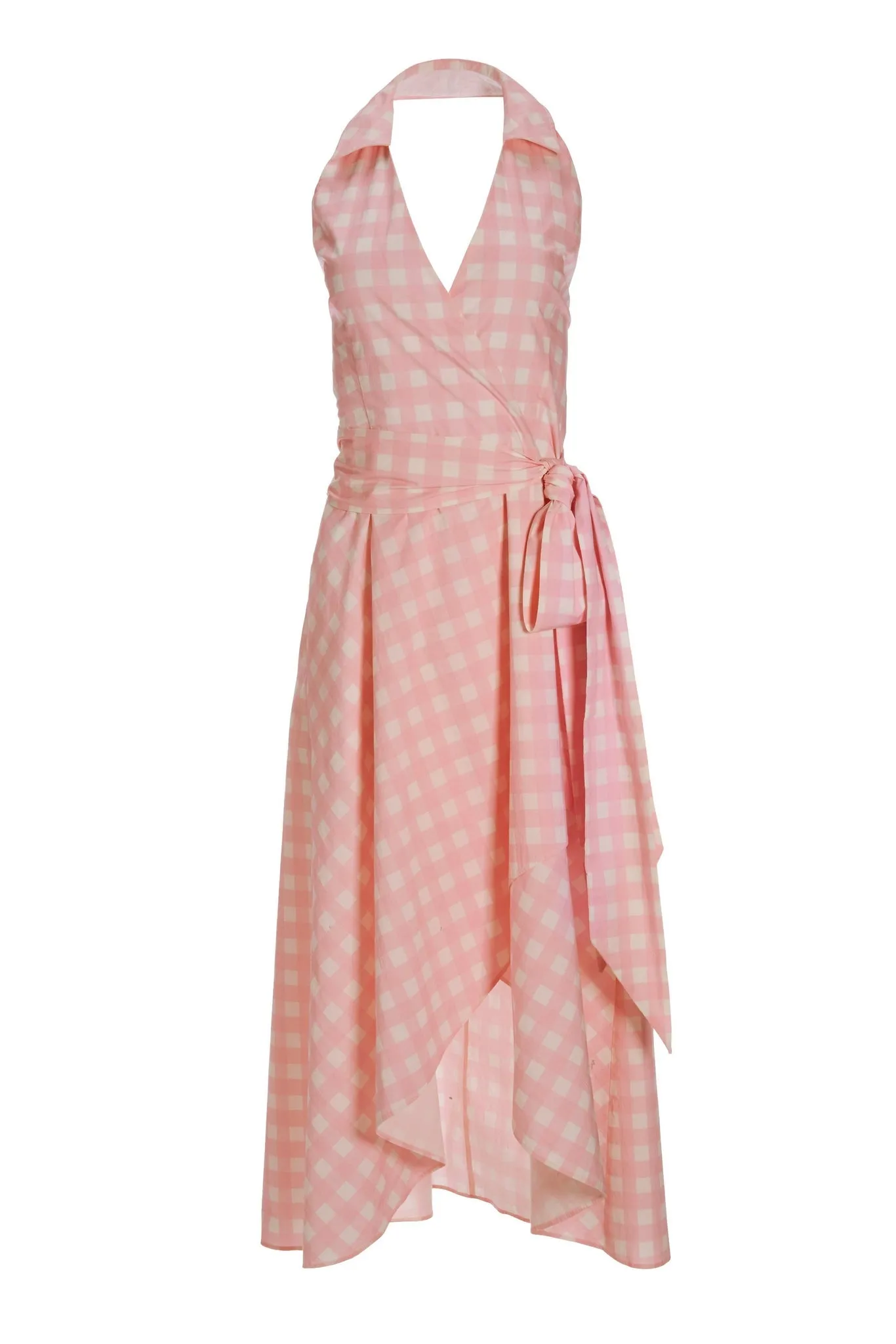 Halter Surplice Gingham Dress Almond Blossom