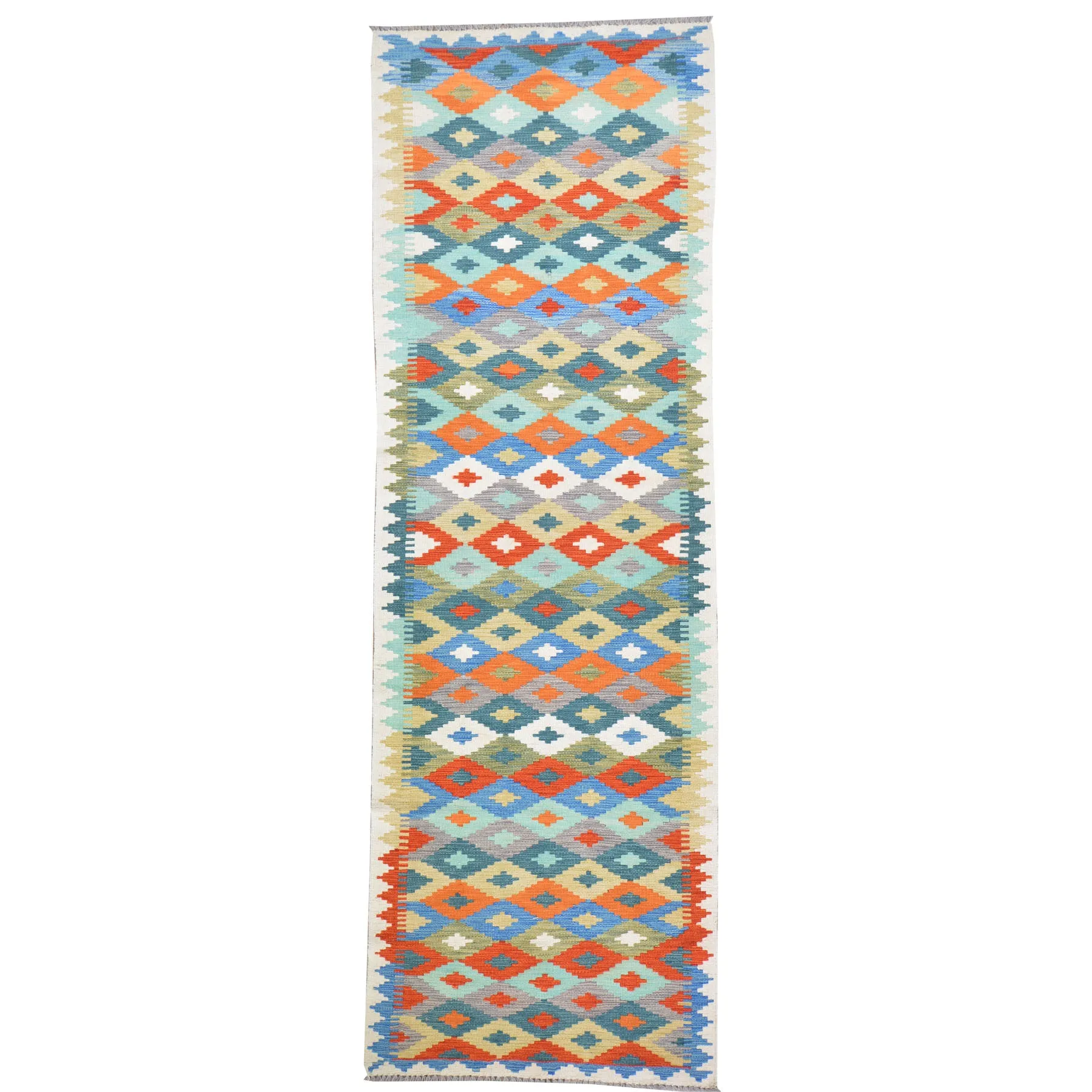 Hand-Woven Afghan Turkish Design Wool Kilim Handmade 100% Wool Rug (Size 2.6 X 9.5) Cwral-8079
