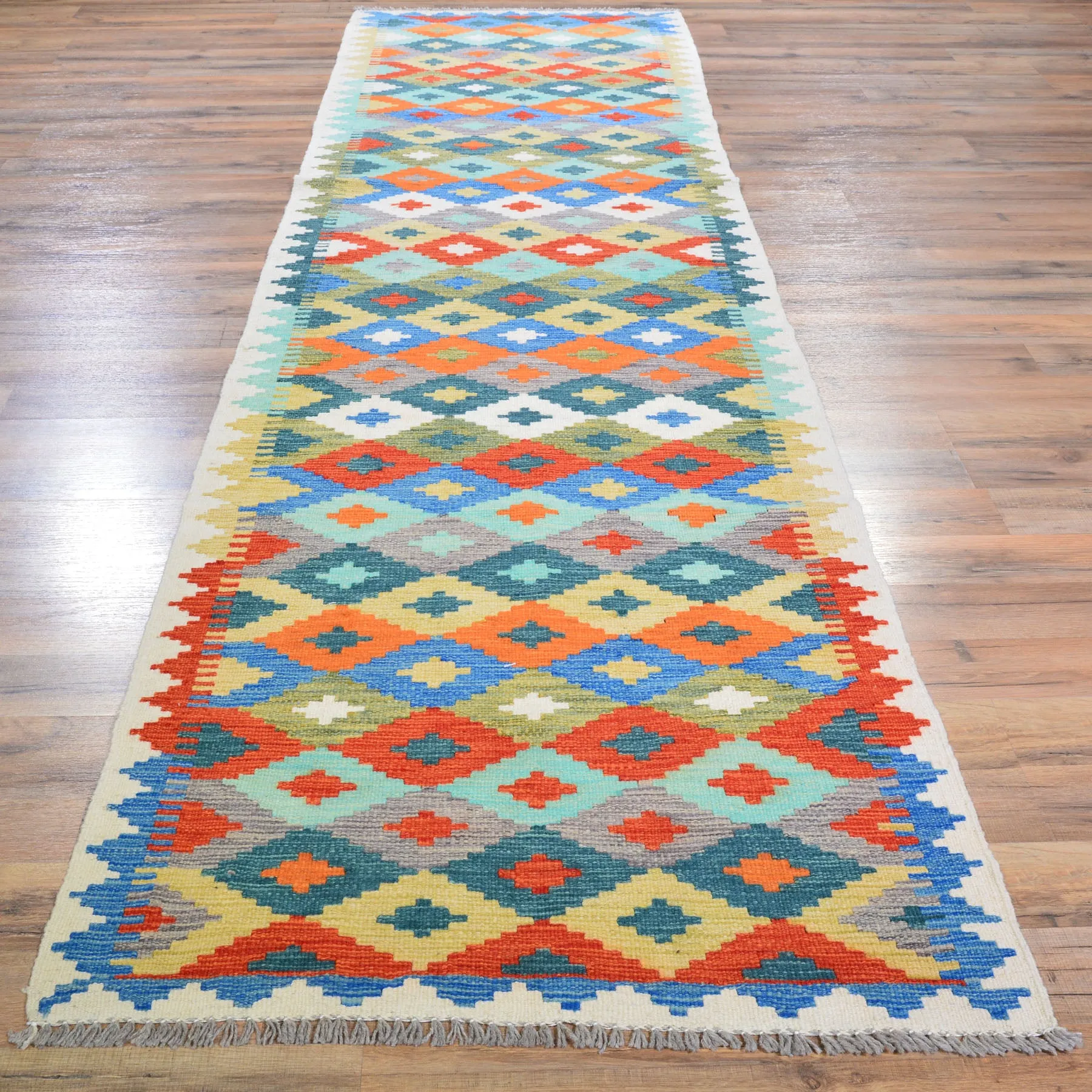Hand-Woven Afghan Turkish Design Wool Kilim Handmade 100% Wool Rug (Size 2.6 X 9.5) Cwral-8079