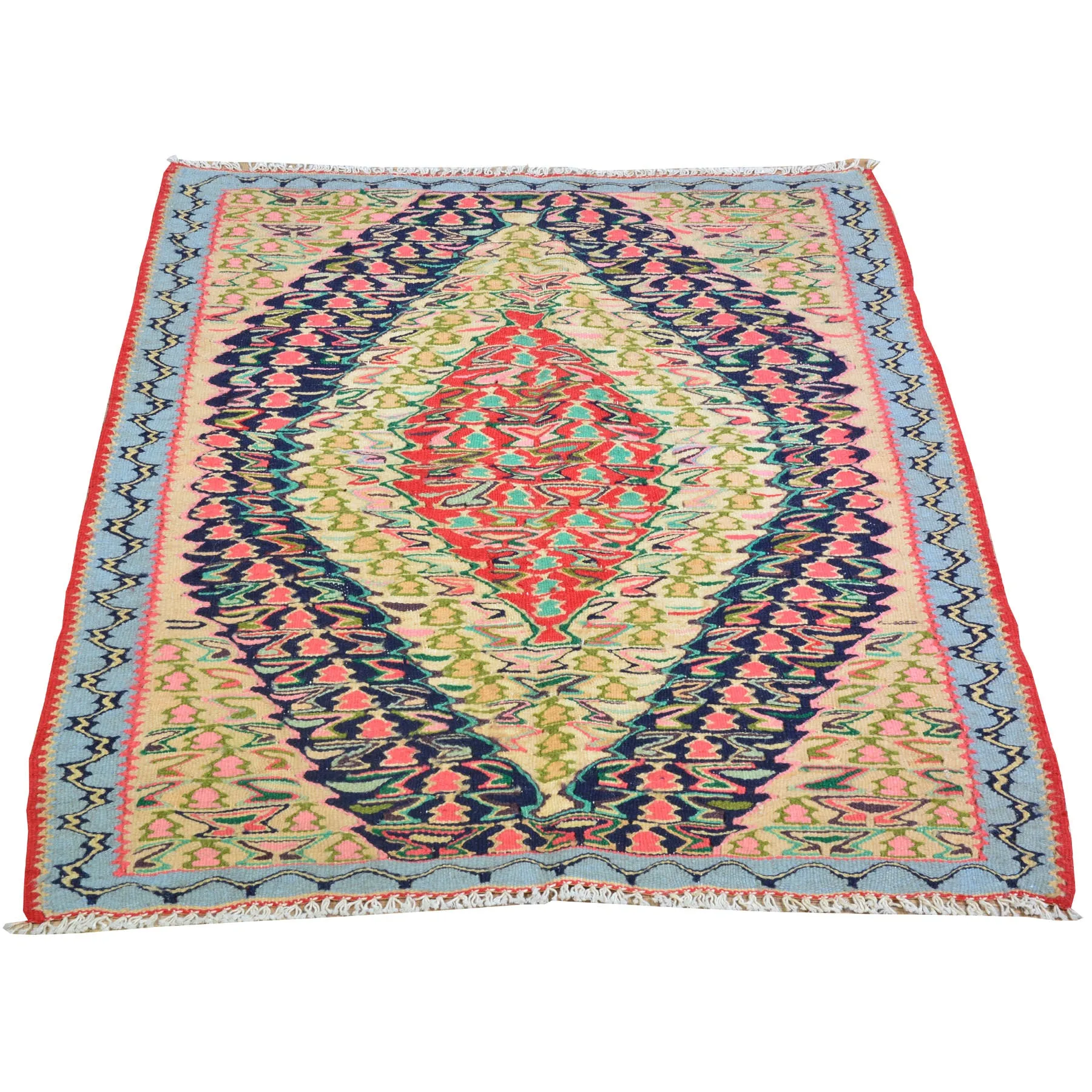 Hand-Woven Persian Sennah Kilim Geometric Design Wool Rug (Size 2.6 X 3.3) Cwral-8403