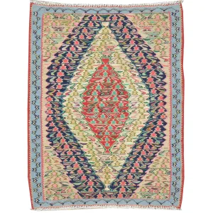 Hand-Woven Persian Sennah Kilim Geometric Design Wool Rug (Size 2.6 X 3.3) Cwral-8403