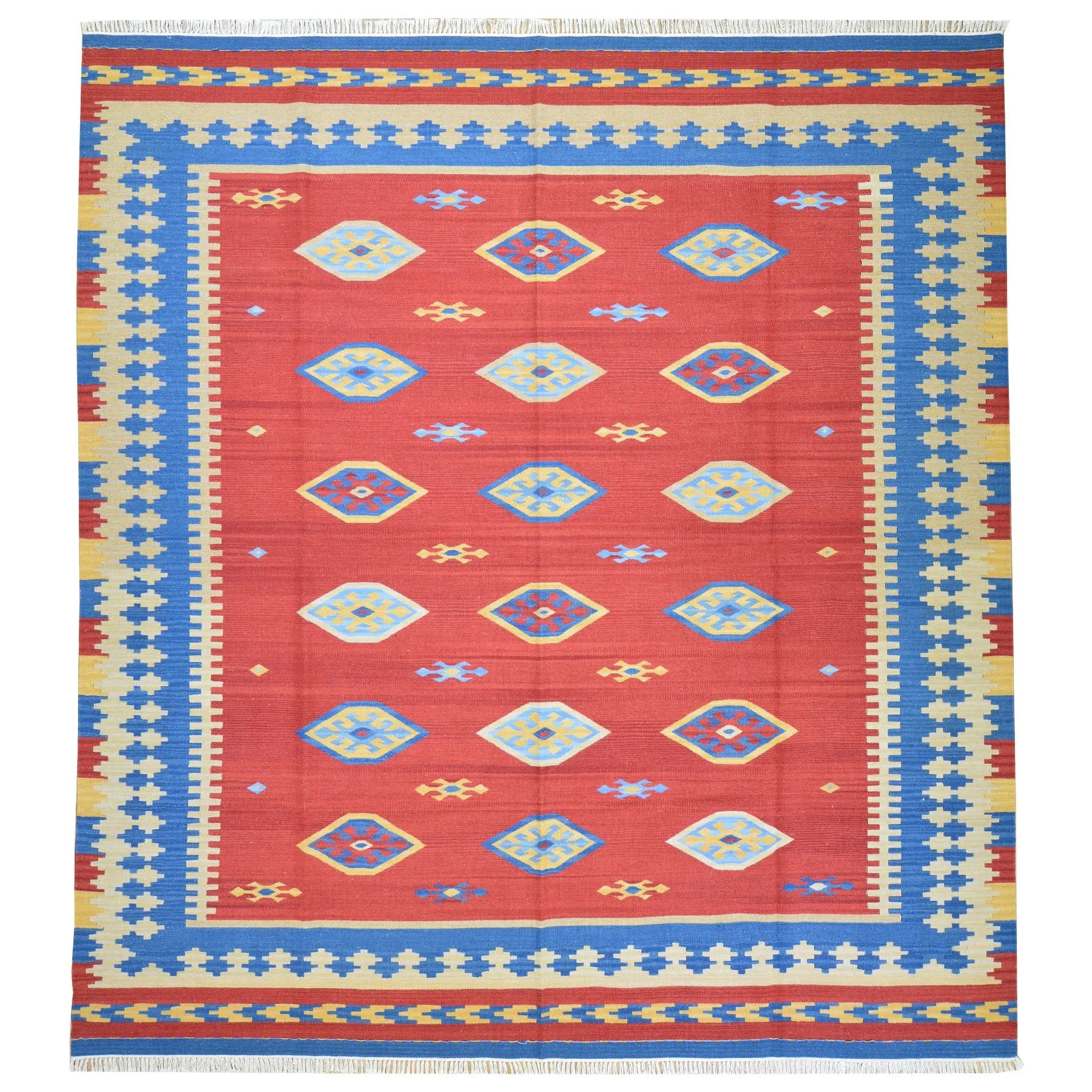 Hand-Woven Reversible Kilim Dhurrie Geometric Design Wool Rug (Size 8.2 X 10.0) Brral-2127